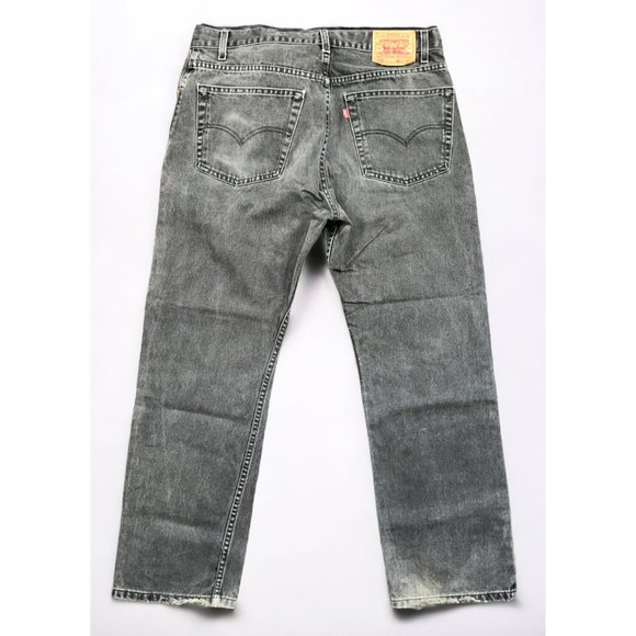 Levi's Jeans Mens Levis Black Charcoal Distressed Denim Jeans 55 Straight Leg Size 38x30